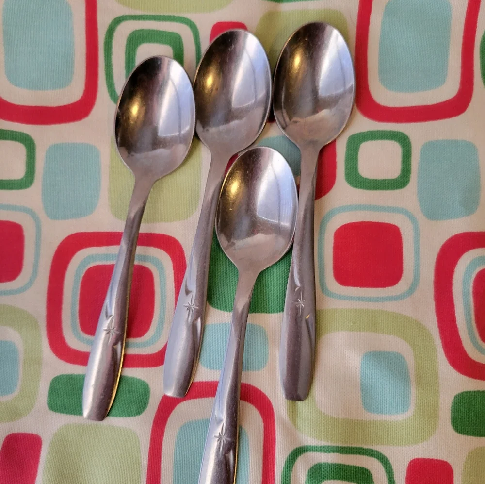 Atomic Northern Star Spoons (4)~ Stainless by Wallace ~ Vintage ~ Retro ~ 1960s?